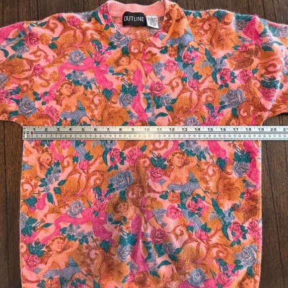 Vintage wool angora nylon blend sweater with cherub pattern sz L (fits smaller) - Picture 12 of 14